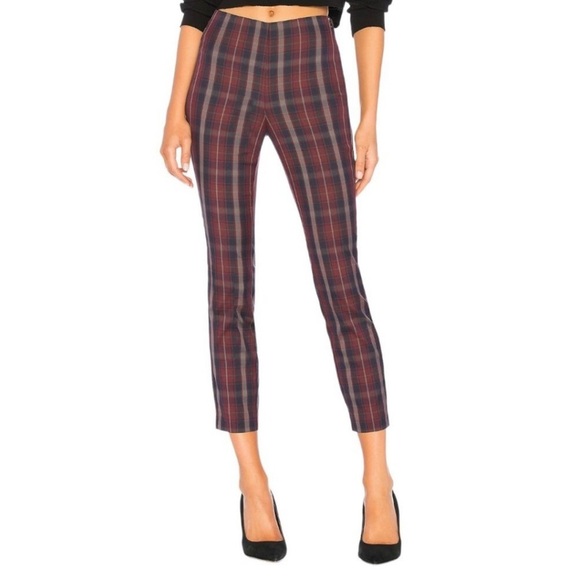 RAG & BONE Simone Burgundy Navy Grey Plaid High Rise Ankle Cropped Pants Size 4 - Picture 2 of 16